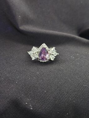 Elegant Amethyst Teardrop/Pear shaped Sterling Silver Ring